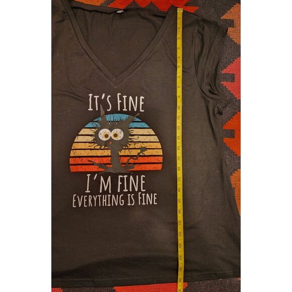 Its Fine Im Fine Everything Is Fine XXL Women's Black Graphic V-Neck T-Shirt - Picture 7 of 9